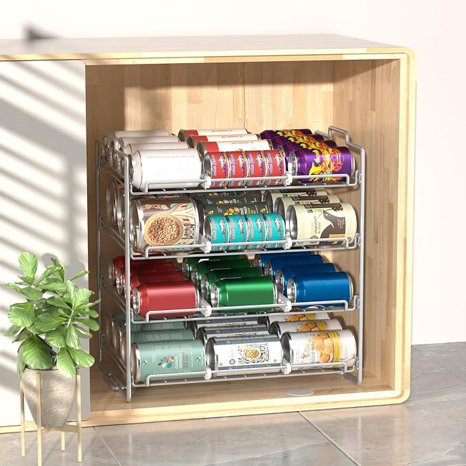 4 Tiers Stackable Can Rack Organizer, Wear-resistant Upgrade Beverage Food Can Dispenser Holder Holds up to 48 Cans for Kitchen Cabinet and Pantry (Silver) - Image 6