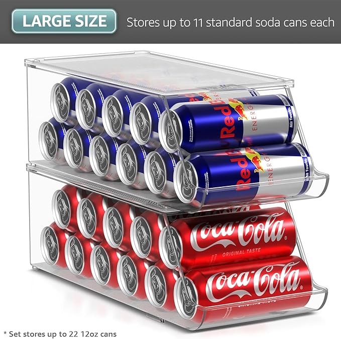 Sorbus Skinny Soda Can Organizer for Refrigerator - Stackable Slim Can Holder Dispenser with Lid for Fridge, Pantry, Freezer - BPA-Free, Clear Design, Drink Organizer for Fridge (2-Pack) - Image 7