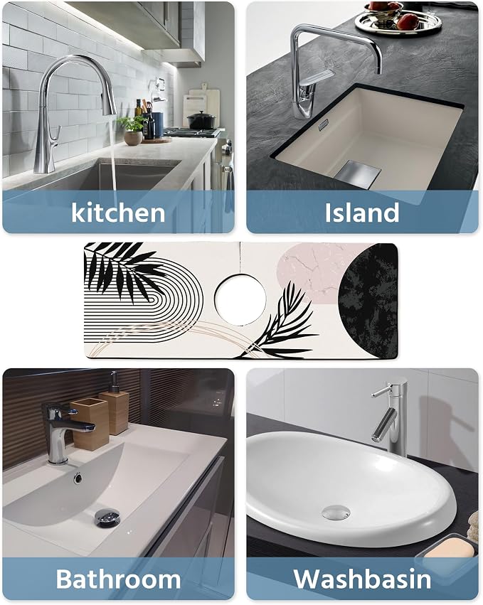 Patterned Sink Faucet Mat Kitchen Splash Guard Super Absorbent Drying Mat, Non-Slip Drain Pad for Kitchen Counter or Bathroom-15x5.5in - Image 6