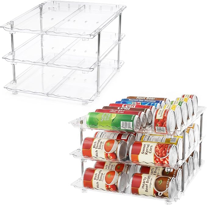 LXLXXL Can Organizer for Pantry, 3 Tier Stackable Soda Dispenser 2 Pack | Soda Cans Drinks Organizer, Stable and Stackable, Auto Rolling, 3 Tier*2 Pack, Space-saving for Kitchen, Fridge, Pantry Use by LXLXXL