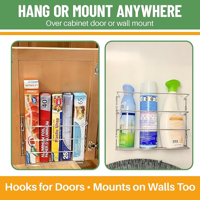 Evelots Kitchen Wrap & Food Bag Organizer Wall/Cabinet Mount, 4-Pack, White | Four baskets mount inside a cabinet or on a wall to keep foil, plastic wrap and food bags organized, saving counter space. - Image 3