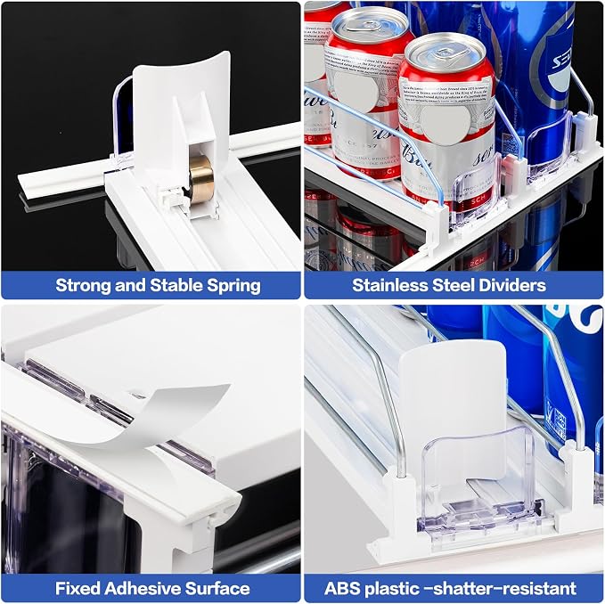 Drink Organizer for Mini Fridge, Automatic Pusher Drink Dispenser for Refrigerator, Soda Can Organizer for Beer Beverage, Holds up to 16 Cans 4Row (Depth12.2 xWide13.4) - Image 3