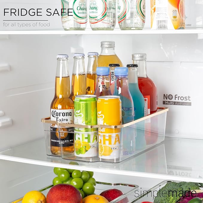SIMPLEMADE Clear Refrigerator Organizer Bins - Clear Bins for Fridge, Containers for Fridge and Freezer, Multipurpose Storage for Kitchen, Office, Bathroom, Gold Rim (8" x 12") - Image 5