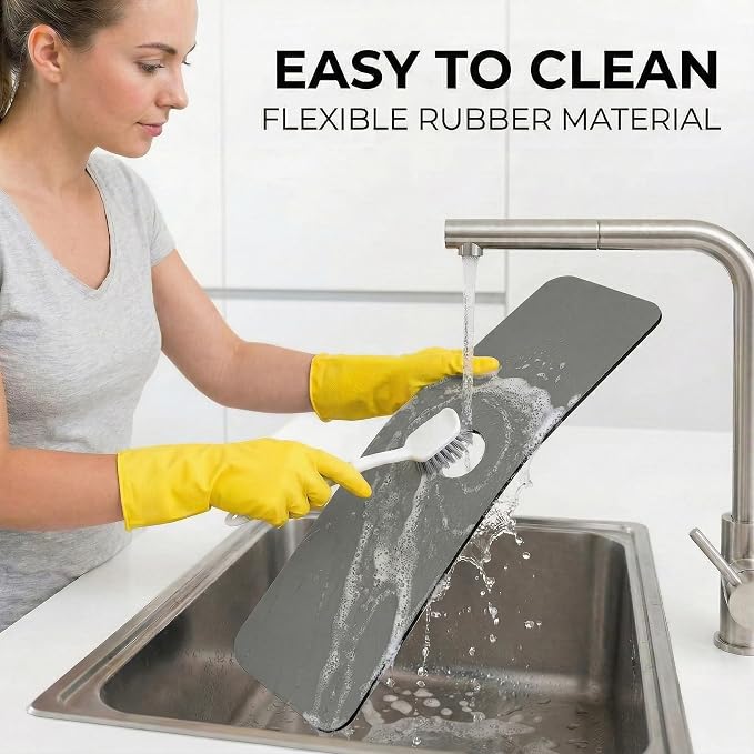 Cuttable Kitchen Sink Faucet Mat: 2PCS 30"Lx5.5"W DIY Splash Guard for Irregular Sink 2, 3 holes, Soap Dispenser & Air Gap - Bathroom Counter Protector Drip Catcher with Pre-Cut Center Hole, Grey - Image 7