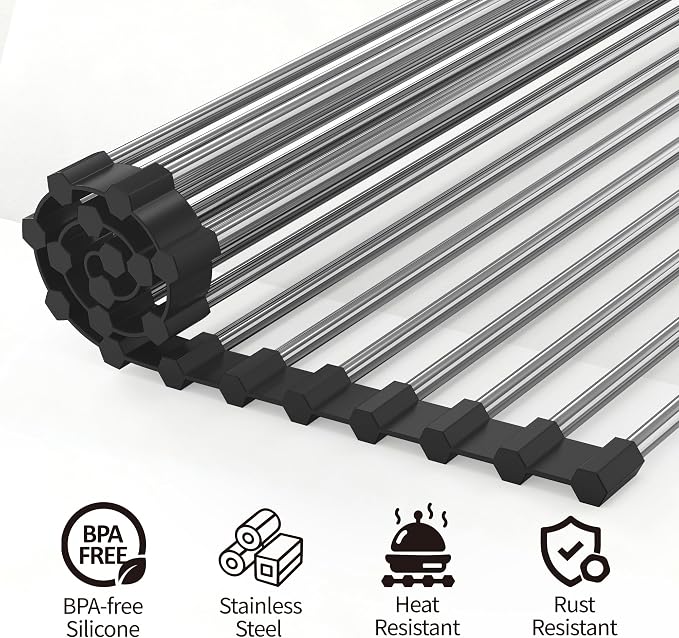 Dish Drying Rack with Roll Up and Over Sink for Kitchen 17"X15.7" (Black) - Image 5
