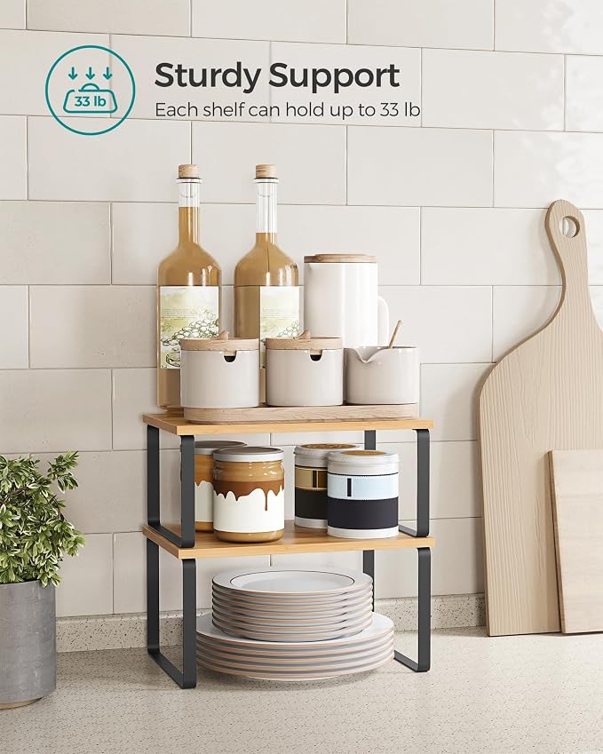 SONGMICS Cabinet Organizer Shelf, Set of 4 Spice Rack, Kitchen Storage | Kitchen Storage, Spice Rack, Steel and Bamboo, Light Bamboo and Matte Black, BYSTRO Collection UKCS10NB - Image 4