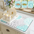 Findosom Dish Drying Mat, 12" x 20" Super Absorbent Dish Mat with Floral, Hide Stain Drying Mat for Kitchen Counter, Under Dish Rack, Coffee Maker, Espresso Machine, Teal by Findosom