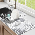 Findosom 2PCS 16" x 24" Dish Drying Mat & 24" x 5.5" Sink Splash Guard, Super Absorbent & Cuttable Dish Mat Drying Kitchen Mat with Gray Floral, Hide Stain Drying Mat for Kitchen Counter by Findosom