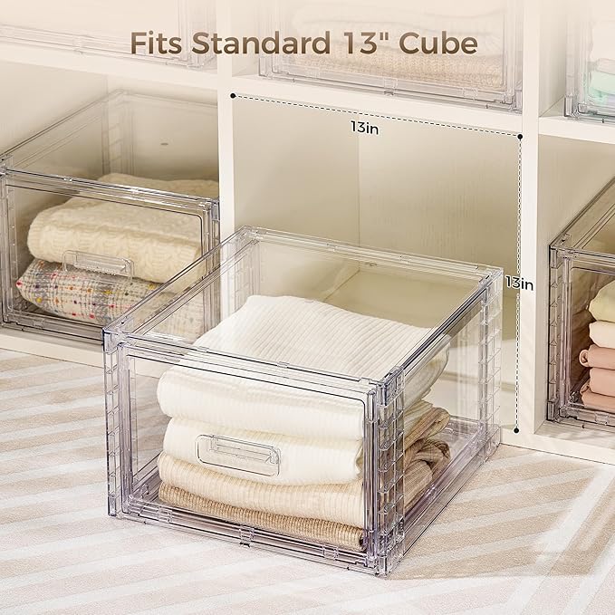 Vtopmart 9 Pack Clear Stackable Storage Drawers 15QT | Easily Assemble Closet Organizers,Plastic Storage Bins for Bathroom,Cabinet,Kitchen Pantry,Under Sink Organization(Medium) - Image 6