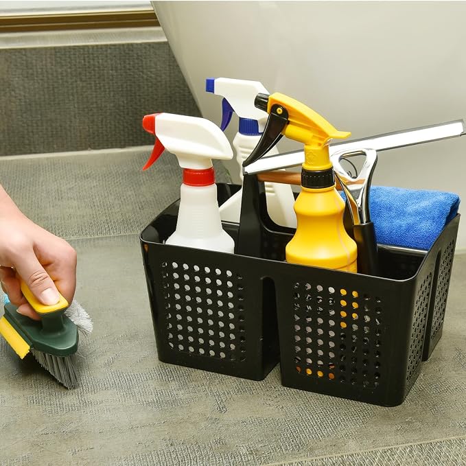 Portable Shower Caddy Basket with 3 Compartments and Handle, Black | Plastic Divided Cleaning Caddy Organizer for Bathrooms, Dorm Rooms, Gyms, Laundry Rooms, Garages and RV Storage - Image 3