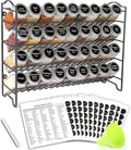 SWOMMOLY Spice Rack Organizer with 36 Spice Jars 4 oz, 396 Spice Labels | Chalk Marker, Funnel Set, Spice Organizer for Cabinet, Countertop, Pantry, Cupboard & Wall Mount, 16.5" W × 12.6" H, Black by SWOMMOLY