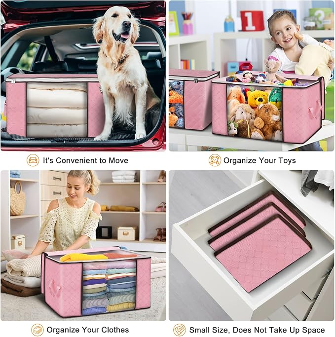90L Large Storage Bags, 4 Pack Clothes Storage Bins Closet Organizers | Foldable Storage Containers, with Reinforced Handle, for Clothing, Blanket, Comforters, Bed Sheets, Pillows and Toys - Image 5