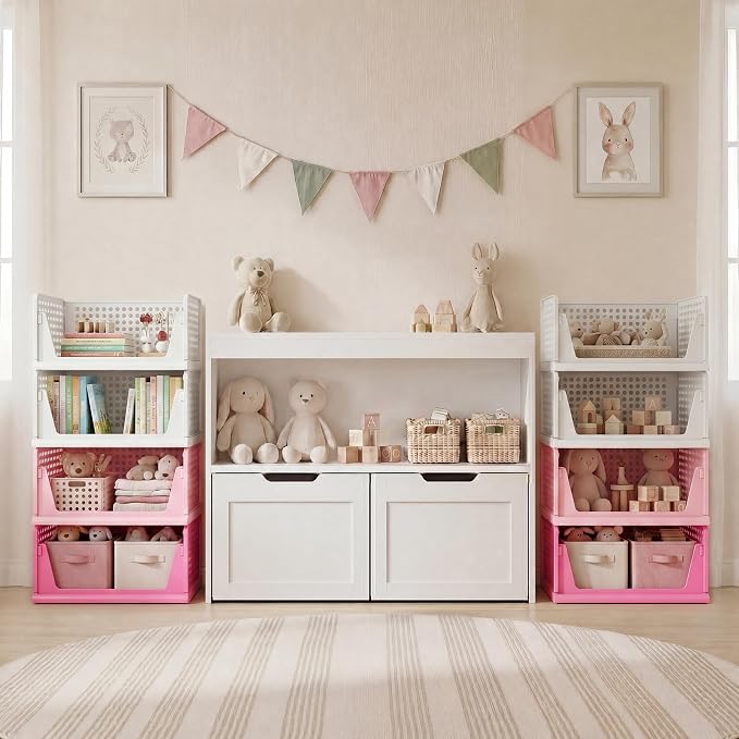 Pink Girl Closet Organizers and Storage Stackable Plastic Drawer Basket for Clothing Stackable Storage Bins Shelf Storage Container for RV Closet Wardrobe Bedroom Bathroom Playroom 8 Pack - Image 2
