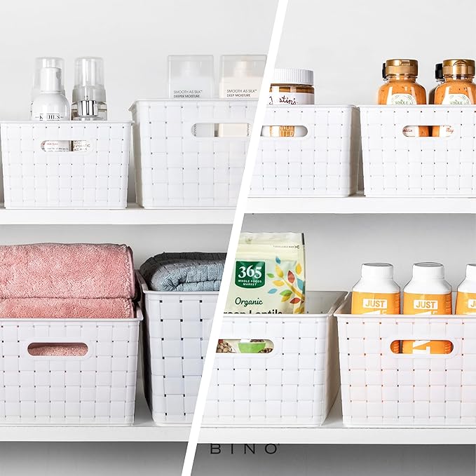 BINO | Plastic Storage Baskets Small - White | THE STABLE COLLECTION | Multi-Use Storage | Rectangular Cabinet Organizer | Baskets For Organizing with Handles | Home Office Organization and Storage - Image 4