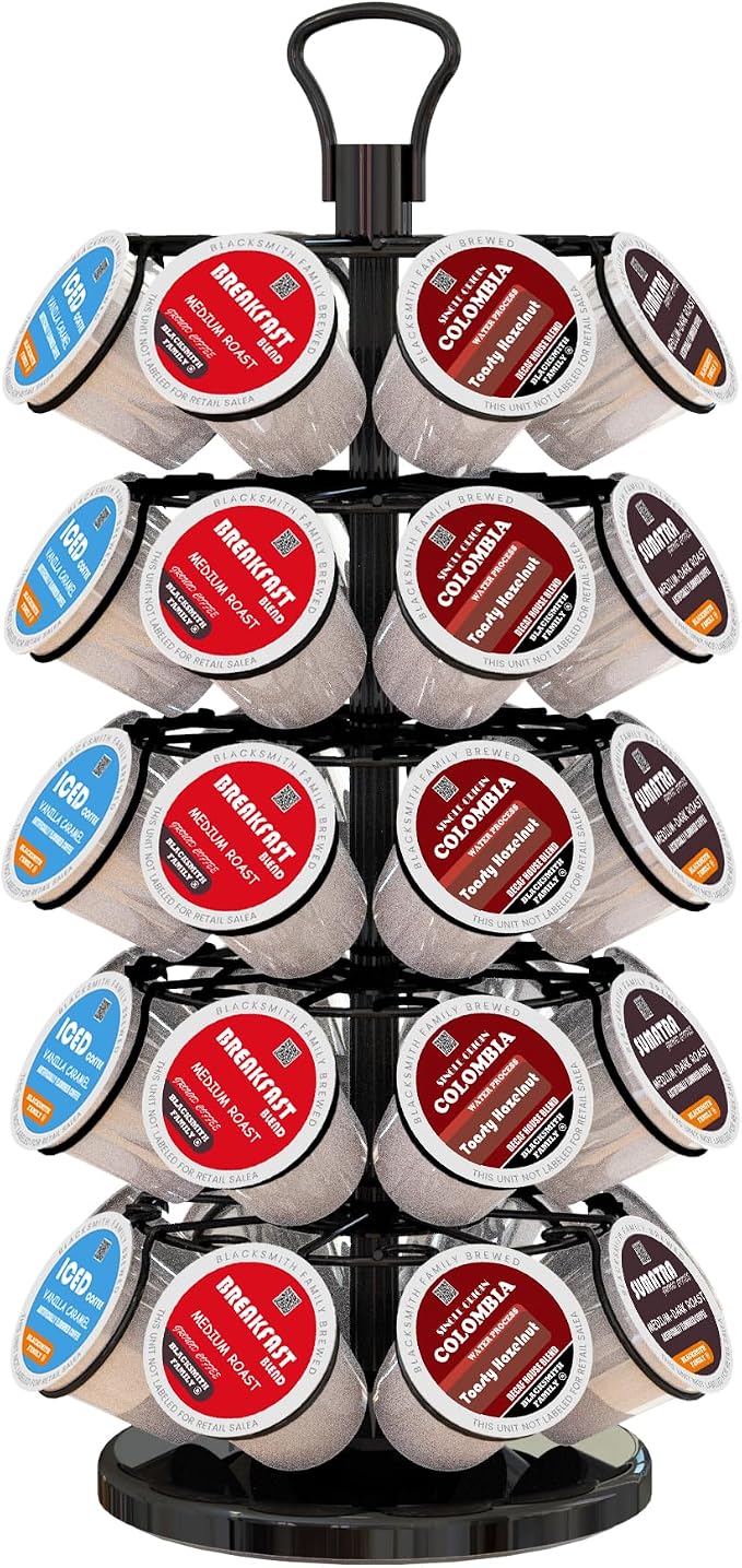 K Cup Holder 40 Pods Capacity, Coffee Pods Holder Storage Organizer Stand | K Cup Carousel, 360°Rotating K Cup Organizer, Easy-Grip Top Handle,Space-Saving for Countertop, K Cups Holder Easy Assembly by BLACKSMITHFAMILY