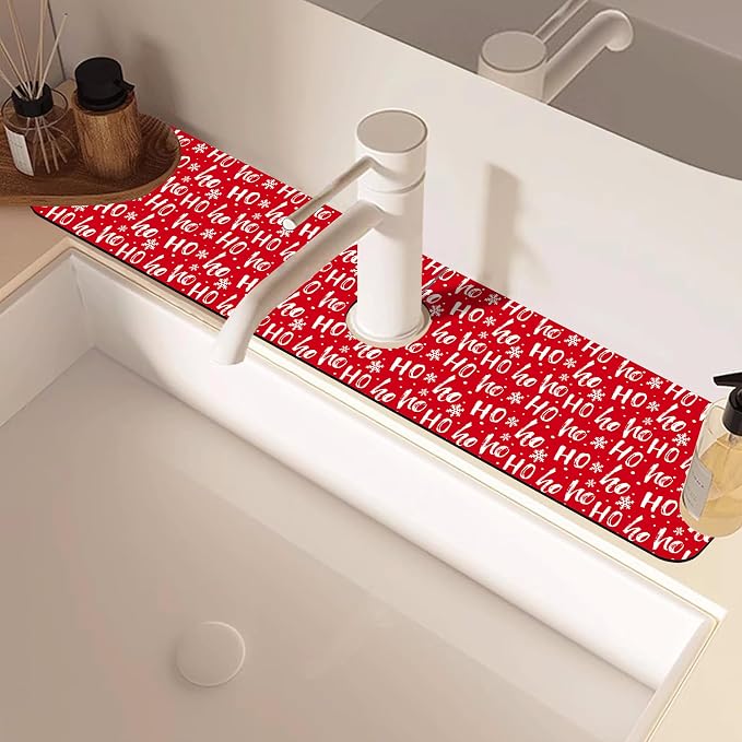 Christmas Hohoho Kitchen Sink Splash Guard Mat - Santa Claus Laugh Faucet Protector, Fast Drying Draining Mat for Kitchen and Bathroom 5.5"24" - Image 2