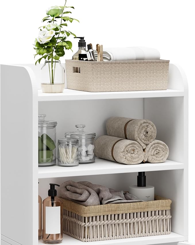 Homhedy Small Bathroom Storage Cabinet, Toilet Paper Storage Cabinet | Bathroom Floor Cabinet with Doors and Shelves, Bathroom Organizers for Small Spaces, 7.9" D x 14.6" W x 31" H, White - Image 6
