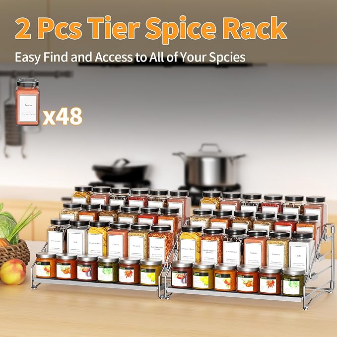 BOIVSHI 4 Tier Spice Rack for Cabinet, Depth Adjustable Spicy Shelf,Gray | Metal Seasoning Organizer, Kitchen Spicy Shelf for Countertop, Screwless Assembly Pantry Storage for for Spices, Jar, Bottle - Image 5