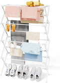 Sakugi Foldable 4-Tier Clothes Drying Rack 50.0" H with Non-Slip Feet | Indoor & Outdoor Use, Space Saving, Metal Frame, 11.4" D x 29.1" W, White by Sakugi