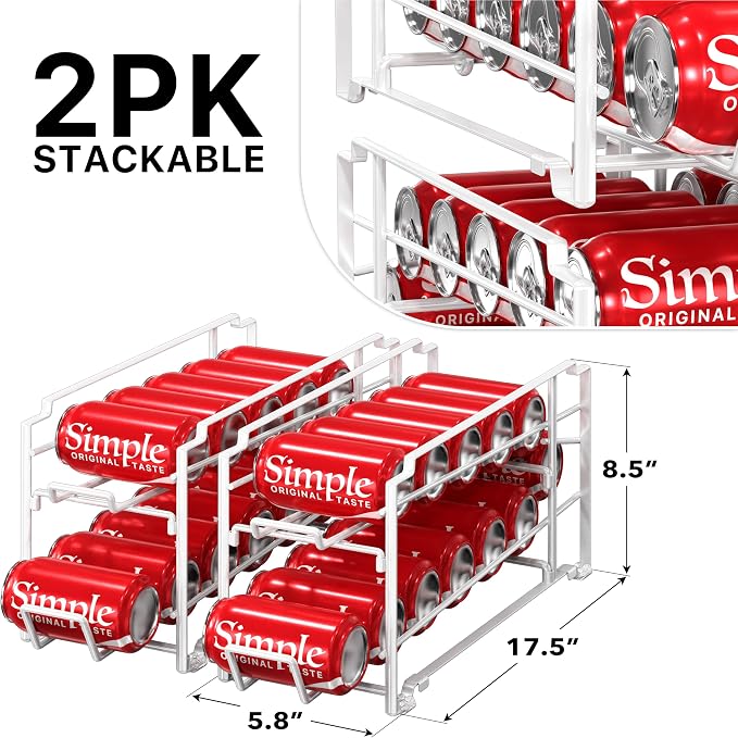 Simple Houseware 2-Pack Stackable Beverage Soda Can Dispenser Rack, White | Metal Soda Can Soft Drink Organizer - Image 2