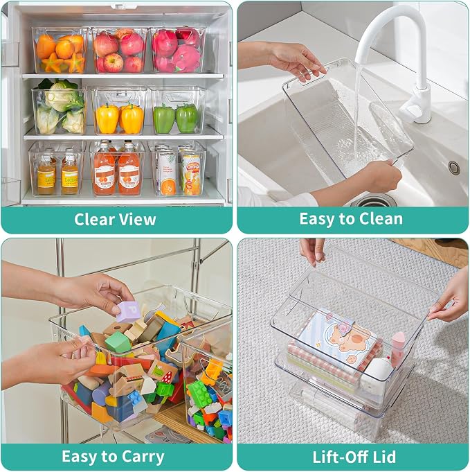 6 Pack Large Clear Storage Bins with Lids, Acrylic Arts and Craft Storage Containers, Stackable Clear Plastic Craft Storage Bins with Handles for Classroom Storage Organization,Kitchen, Fridge, Office - Image 7