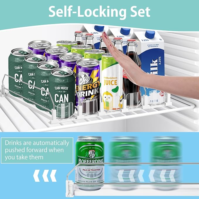Drink Organizer for Fridge, 5 Row Automatic Pusher Glide, Adjustable Width Soda Can Dispenser for Refrigerator-Holds up to 25 Cans - Image 3