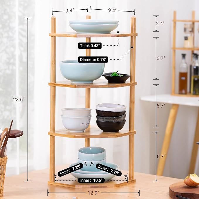 4-Tier Bamboo Corner Shelf,Kitchen Countertop Organizer,Corner Countertop Organizer Shelf, Coffee Bar Organizer,Coffee Bar Accessories,for Kitchen, Pantry, Organizers and Storage,White - Image 4