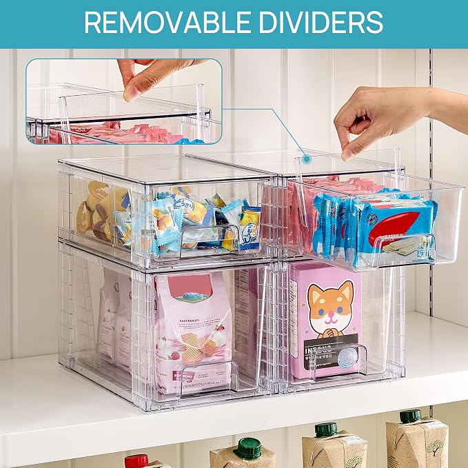 Vtopmart Clear Stackable Storage Drawers, 8 Pack Mixed Organizer Set | Medium and Small Pull-Out PET Drawers with Stackable Design for Flexible Organization, Cabinets, Closets, Pantry - Image 6