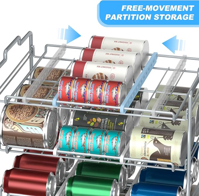 4 Tiers Stackable Can Rack Organizer, Wear-resistant Upgrade Beverage Food Can Dispenser Holder Holds up to 48 Cans for Kitchen Cabinet and Pantry (Silver) - Image 4