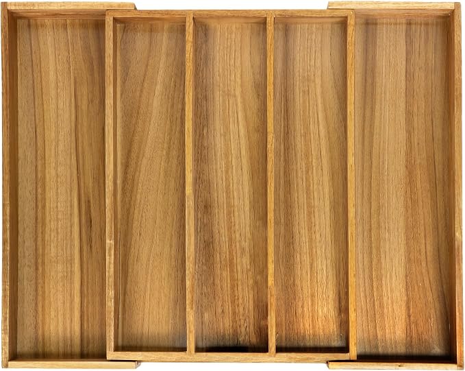 VaeFae Bamboo Drawer Organizer, Large, Acacia | Expandable Silverware Organizer, Kitchen Utensil Storage, Wooden Cutlery Tray with Dividers, Fork and Spoon Holder by VaeFaeDirect