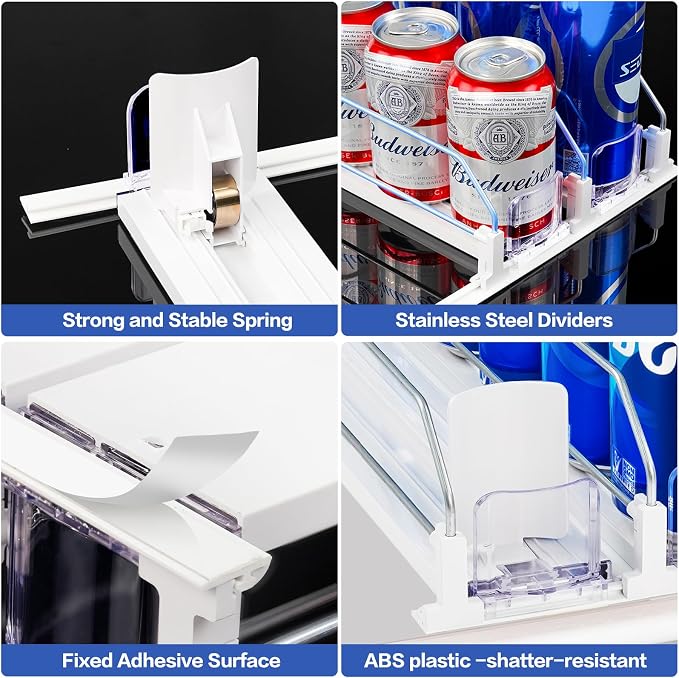 Drink Organizer for Mini Fridge, Automatic Pusher Drink Dispenser for Refrigerator, Soda Can Organizer for Beer Beverage Holds up to 12 Cans 3 Row (Depth 12.2" x Wide 9.9") White - Image 3
