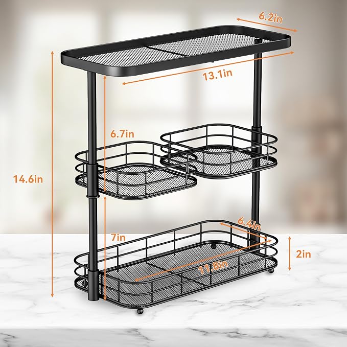 VITVITI 3 Tier Bathroom Organizer Countertop, Counter Storage Shelf, Black | Metal Wire Bathroom Vanity Mesh Bath Room Sink Kitchen Rack with 360 Rotating Basket - Image 5