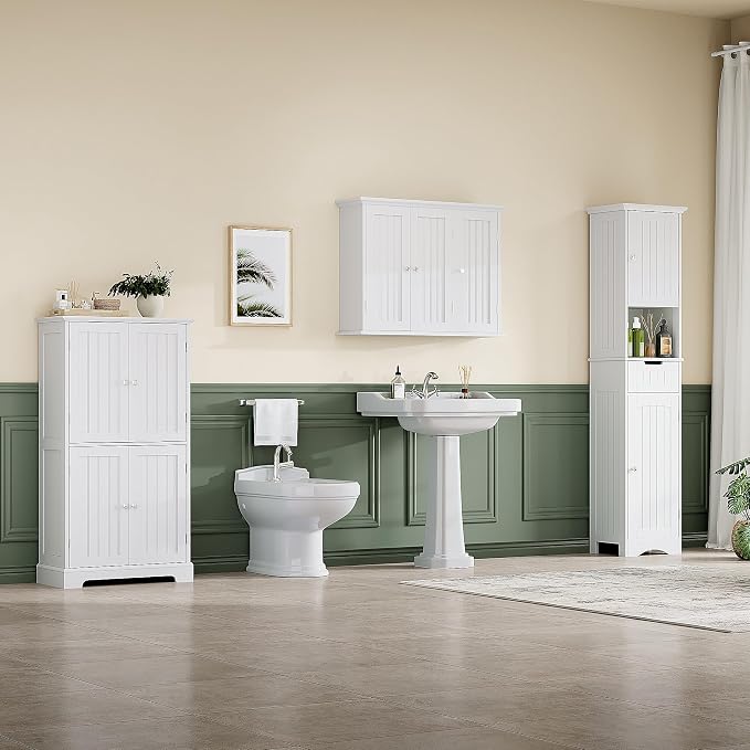 ChooChoo Laundry Cabinet with 3 Doors and Adjustable Shelves | 9.06"D x 31.1"W x 24"H, Bathroom Wall Cabinet, Cupboard, White - Image 7