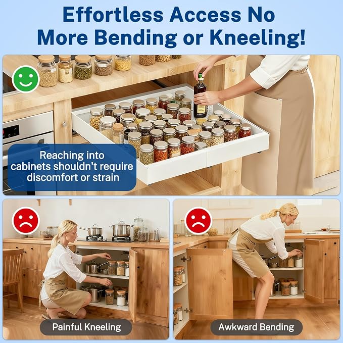 2 Pack Pull Out Cabinet Organizer Expandable Width(12.2"-20.47") & 21"Deep, Insputer No Drill Adhesive Slide Out Drawers with Upgrade 3 Slide Rails, Magnetic Panel, Roll Out Shelf for Kitchen, Pantry - Image 7