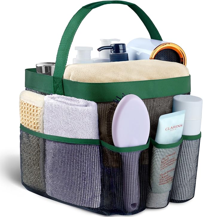 Mesh Shower Caddy Portable - 9 Pockets for College Dorm Room Essential | Large Capacity Mesh Shower Caddy with 9 Pockets, Portable Hanging Toiletry Bag for College Dorm, Gym, Camping and Beach by Attmu