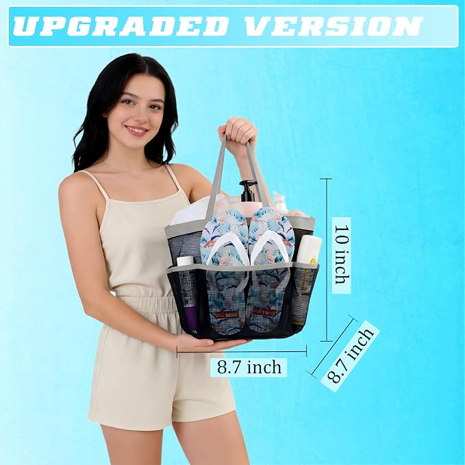 Mesh Shower Caddy Portable - 9 Pockets for College Dorm Room Essential | Large Capacity Mesh Shower Caddy with 9 Pockets, Portable Hanging Toiletry Bag for College Dorm, Gym, Camping and Beach - Image 3
