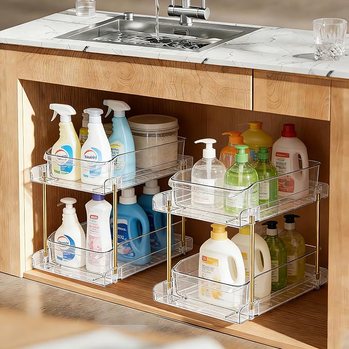 LAREKUN2pack 2-Tier Organizer & Storage Unit Stackable Bathroom Cabinet Organizer Pull-Out Kitchen Pantry Organizer & Storage System Suitable for Countertops, Pantries, Kitchens, Bathrooms - Image 8