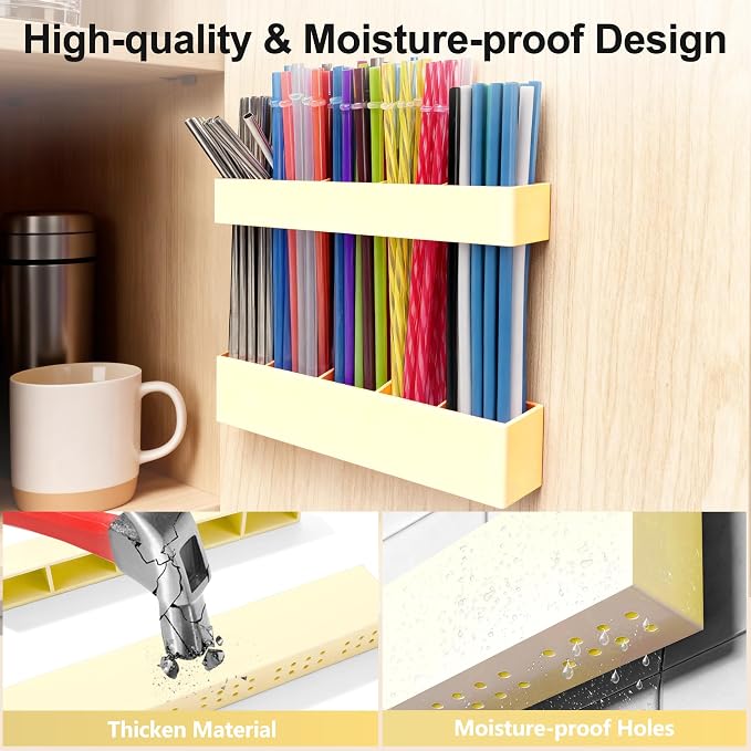 9.5” Large Acrylic Straw Holder for Cabinet Door, Adjustable Two-Part | Reusable Straws Organizer with Ultra Sticky Adhesive Strips, 2026 Straw Storage for Kitchen Cupboard (Milky Yellow) - Image 5