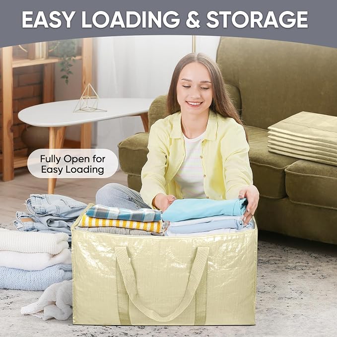 TICONN 4 Pack Extra Large Moving Bags Heavy Duty with Zippers & Carrying Handles, Durable Storage Bags Moving Boxes for Closet Organizers and Storage (4 Pack, Cream) - Image 7