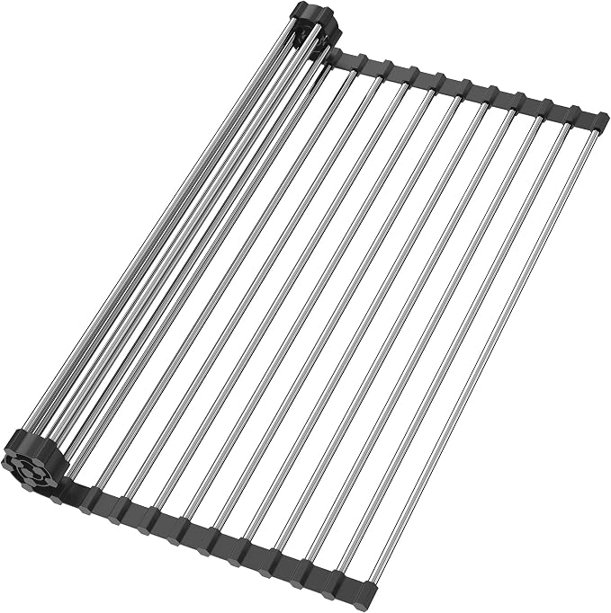 Dish Drying Rack with Roll Up and Over Sink for Kitchen 17"X15.7" (Black) by Unknown