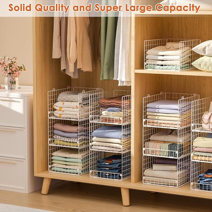 5-Tier Stackable Closet Storage Shelves, Closet Organizers and Storage Basket, Foldable & Stackable Closet Organizers for Closet System, Space-Saving Closet Shelf for Home ,White(Patent No. 30022416) - Image 2