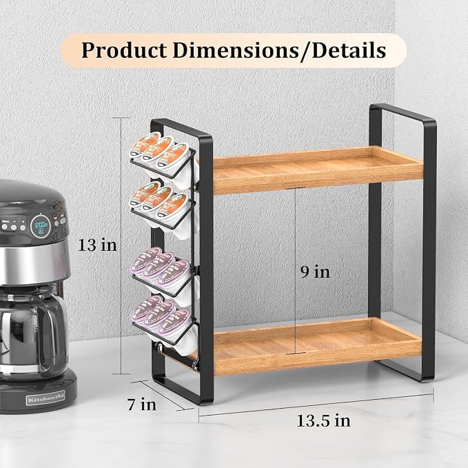 Coffee Station Organizer for Counter,Condiment Storage Caddy for Kitchen,2 Tier Wooden Shelf for Coffee Bar Accessories,Coffee Bar Organizer for Kitchen, Home, Office-Brown - Image 8