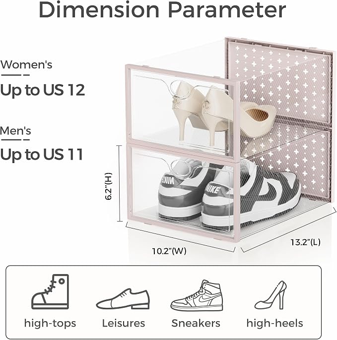 15 Pack X-Large Shoe Storage Boxes, Shoe Organizer Clear Stackable | Fit US Size 11, 6.2” Height, Shoe Dispaly Case Holder Bins Sneaker Storage for Sneakerheads, For Home and Family, Pink - Image 2