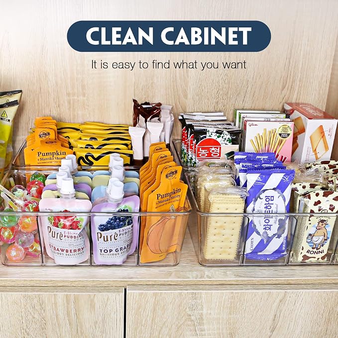 Pantry Organization and Storage Bins with Dividers Kitchen Organizer 2 Pack | Clear Refrigerator Organization Bin for Food, Snacks, Packets Pouches, Spice Packet, Fridge Cabinet Plastic Holder - Image 5