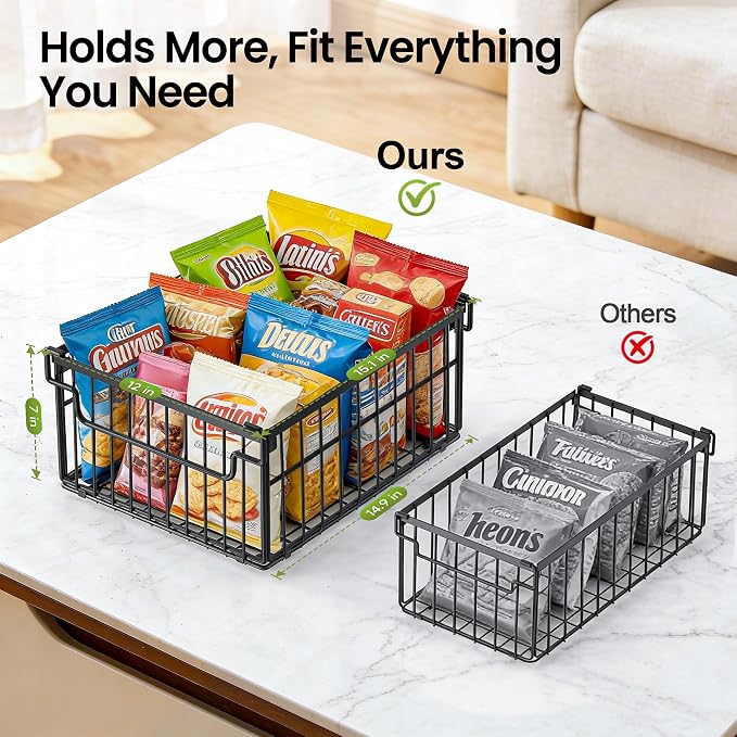 Freezer Organizer Bins, 3 Pack Enlarged Baskets for 5-9 Cu.FT Deep Freezer | Stackable Chest Freezer Organizer Bins, Foldable with Handles, Black Storage Container Baskets for Sort Frozen Meats - Image 2