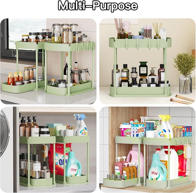 2 Packs Under Sink Pull-Out Storage Organizers, 14.8 Inches, Green | Multi-Purpose Cabinet Organizers and Storage for Bathroom & Kitchen - Image 6