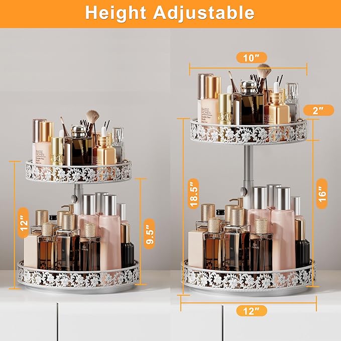 2 Tier Lazy Susan Organizer Turntable, 12 Inch, White | Adjustable, Easy Assembly & Cleaning, Two Tier Rotating Lazy Susan Spice Rack, For Cabinet Dining Table Kitchen Countertop - Image 3