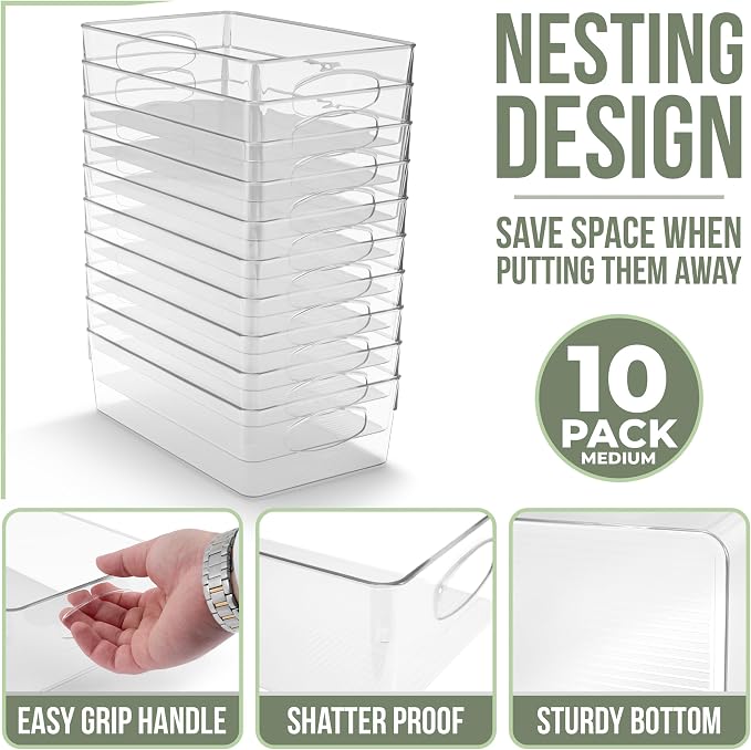 Sorbus 10-Pack Medium Clear Plastic Organizing Bins – Clear Bins for Organizing, Refrigerator Organizers, Fridge Organizer, Pantry Storage, Kitchen Organizer, and Pantry Organizers and Storage Bins - Image 2