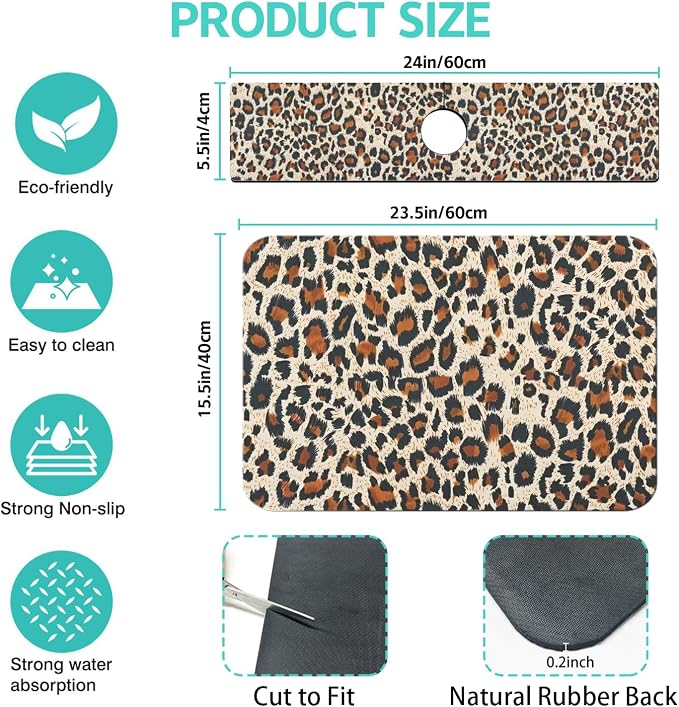 Dish Drying Mat for Kitchen Counter Matt, 2PCS 23"x15" Dish Drainer Mat & 24"x5.5" Sink Splash Guard, Super Absorbent Non-slip Rubber Backed - Image 2