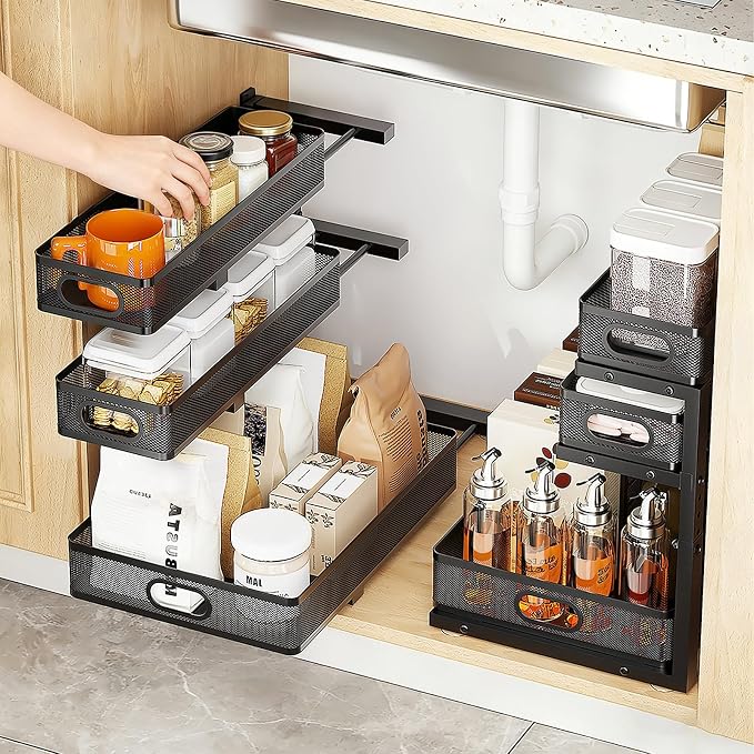 Thickened Meta 3-Tier Pull Out Under Sink Organizer 2 Pack | Height Adjustable Slide out Storage Drawer Rack for Kitchen Bathroom Home Organization| 35% More Storage Capacity by Unknown